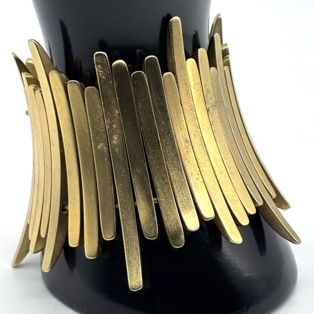 Vintage Brutalist Possibly Brass Spike or Spear Shaped Elements Stretch Bracelet - Picture 10 of 14